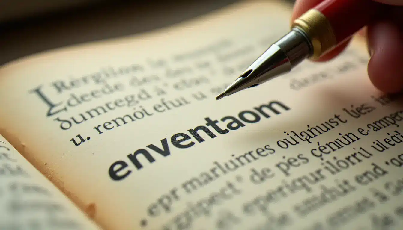 Page de dictionnaire français ouverte sur la définition du mot événement, avec un stylo posé dessus, illustrant le débat orthographique entre événement et évènement