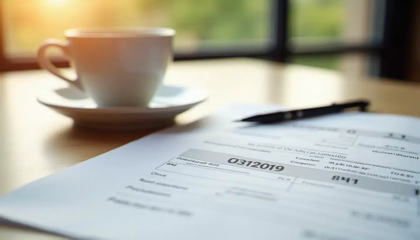 Document officiel d'avis d'imposition 2025 posé sur un bureau en bois clair, illustrant la date de réception de l'avis d'imposition