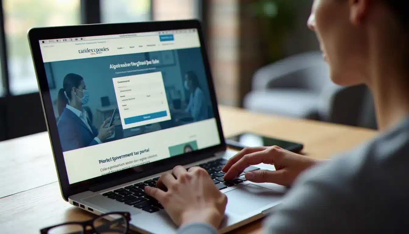 Consultation de l'avis de taxe foncière 2025 en ligne sur un ordinateur portable, espace personnel impôts