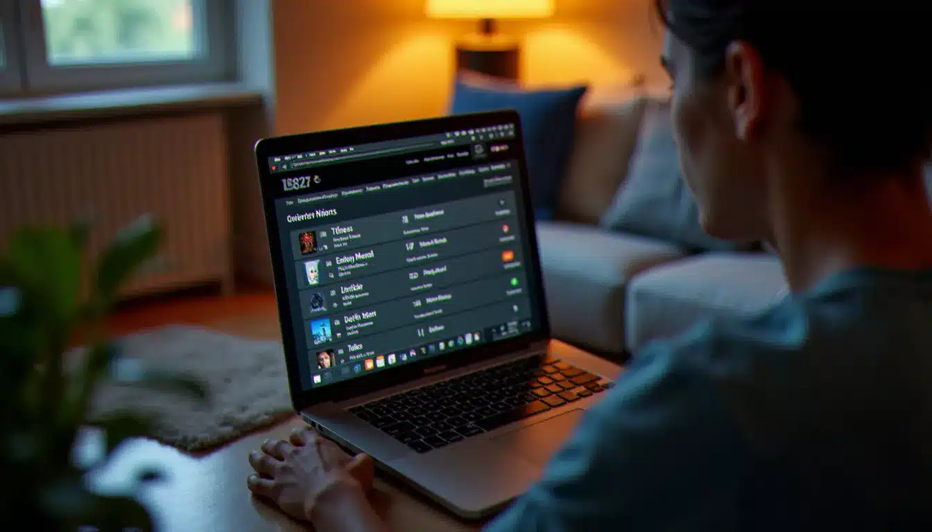 Personne consultant des dates de tournée de concerts sur un ordinateur portable pour trouver les prochains événements à venir